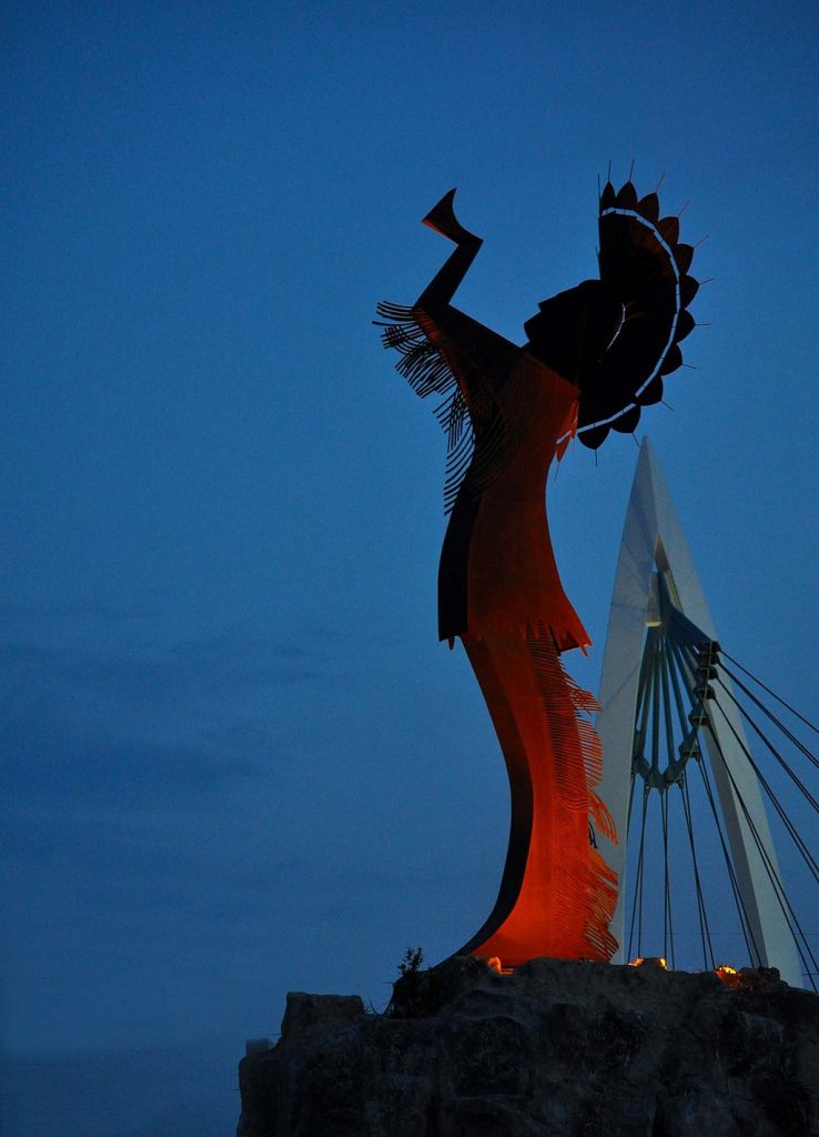 The Keeper of the Plains, outdoor steel sculpture by Blackbear Bosin